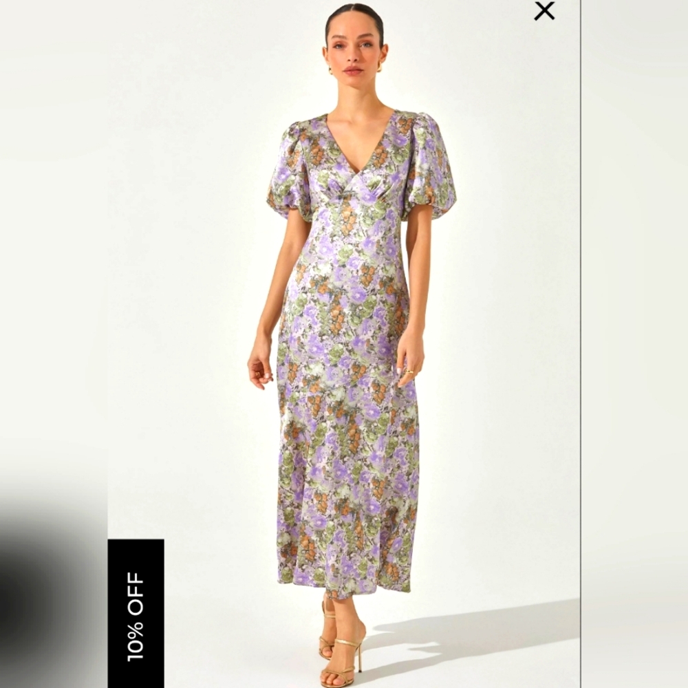 ASTR Satin Puff Sleeve Dress
